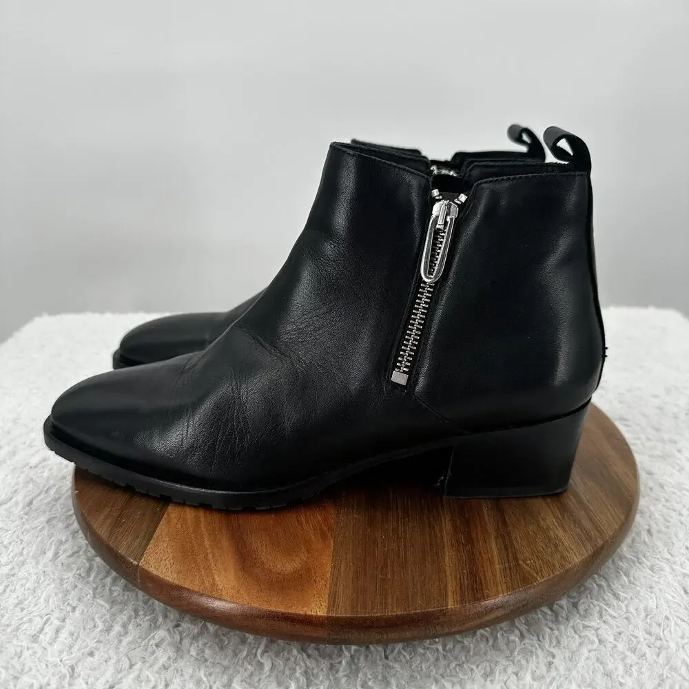 Aquatalia Boots Womens 9.5 Black Leather Fantina Weatherproof‎ Dual Zip Bootie